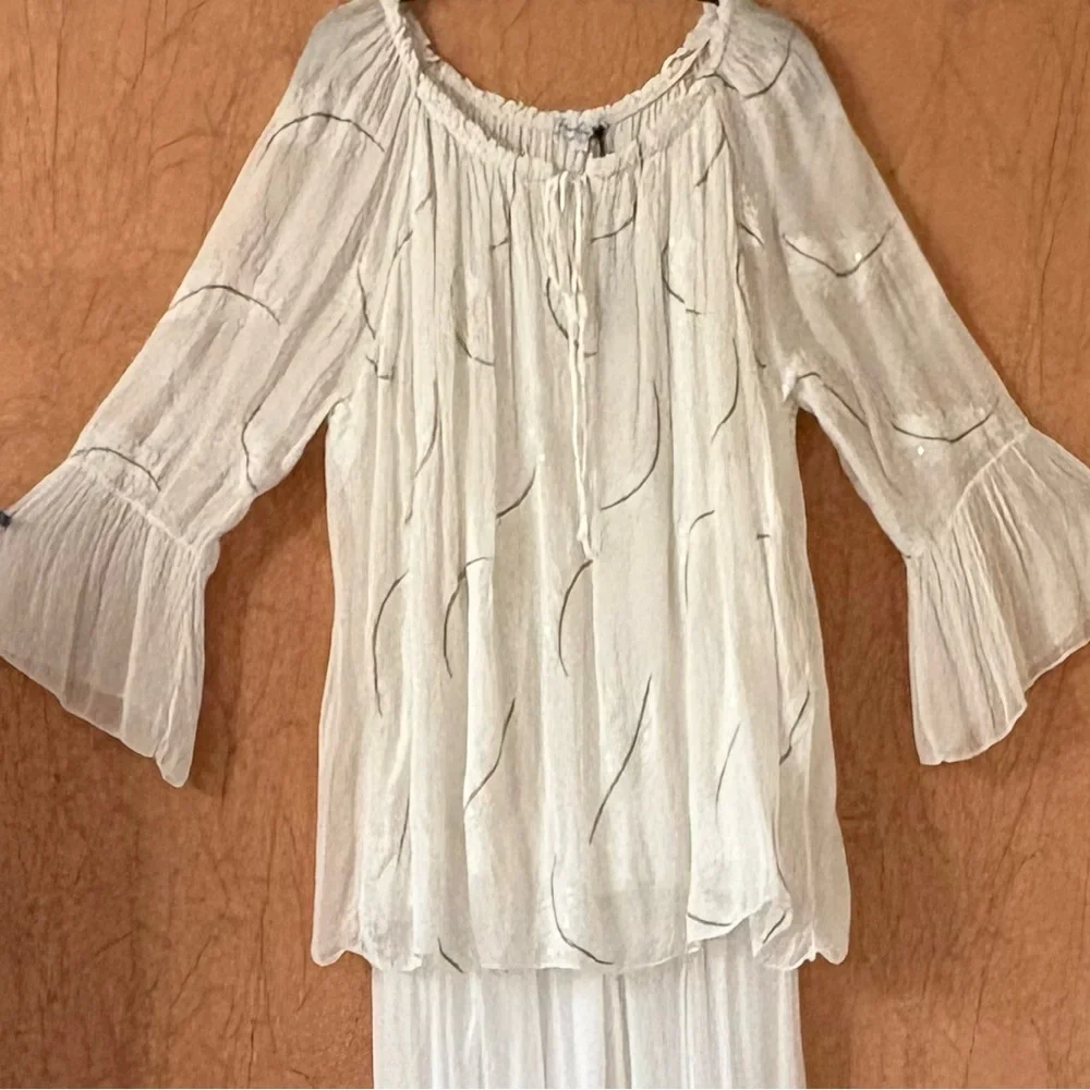 Italian 2-piece flowy ivory Top/Pant Set fit for a beach wedding, guest … - Picture 2 of 16